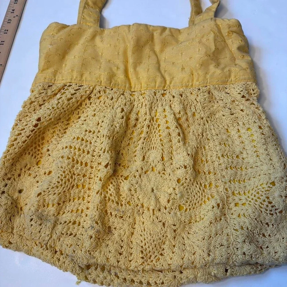 Boho Yellow Crochet Slouchy Hobo Shoulder Bag Cottagecore Granola Whimsy